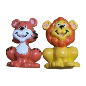 2 Small Circus Zoo PVC Action Figure Toy Animals Tiger & Lion 1.5" Cake Toppers